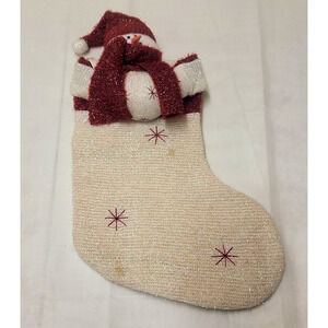 Berkeley Designs Gold / Red Snowman w Snowball Top Christmas Stocking Shimmering